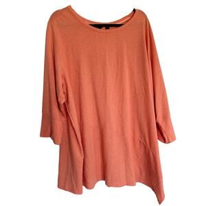 H by Halston, Size 3X, Coral Pink Asymmetrical Tunic Top, 3/4 Sleeve, Soft, EUC